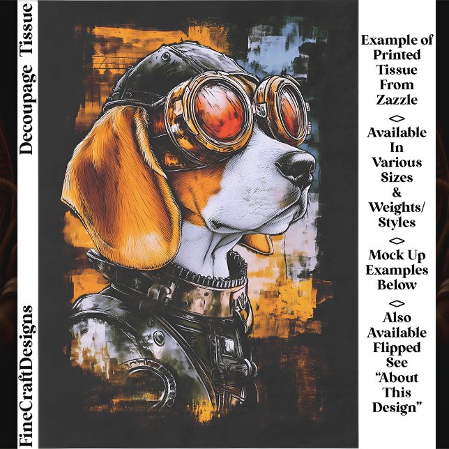 Cute Steampunk Beagle Dog Aviator EZ1R Decoupage Tissue Paper (Creator Uploaded)