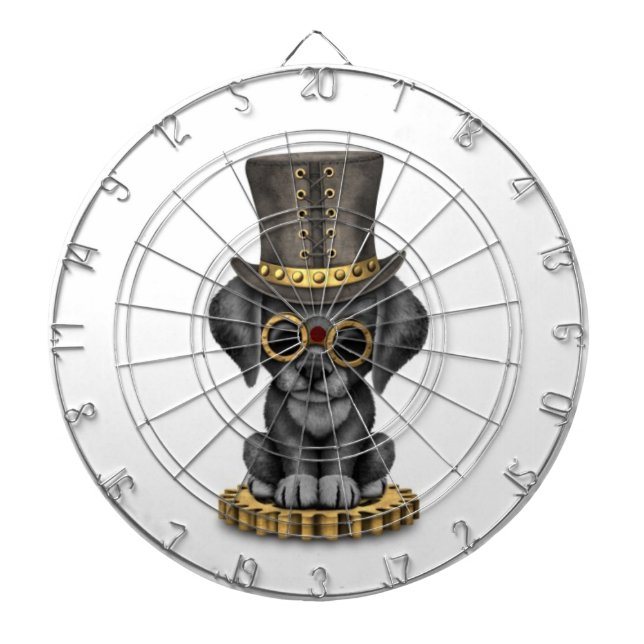 Cute Steampunk Black Lab Puppy Dog, white Dartboard (Front)