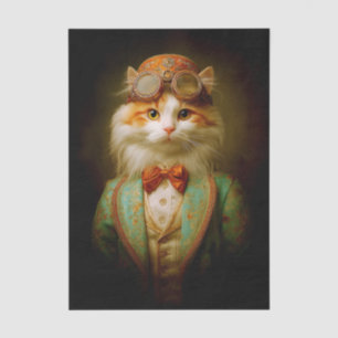 Cute Steampunk Cat in Teal Jacket ER8 Decoupage Tissue Paper