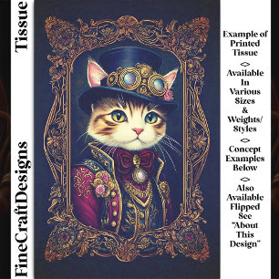 Cute Steampunk Cat, Top Hat, Frame DG4RF Decoupage Tissue Paper