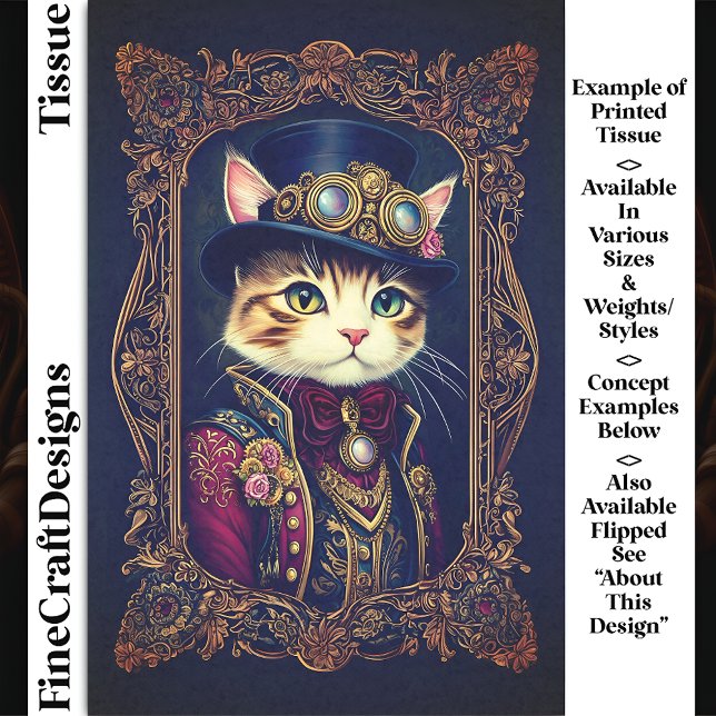 Cute Steampunk Cat, Top Hat, Frame DG4RF Decoupage Tissue Paper (Creator Uploaded)