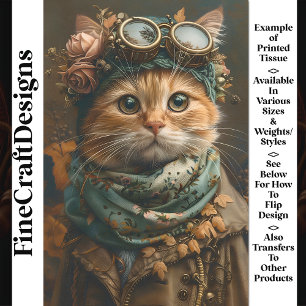 Cute Steampunk Cat Whimsical Attire AY1 Decoupage Tissue Paper