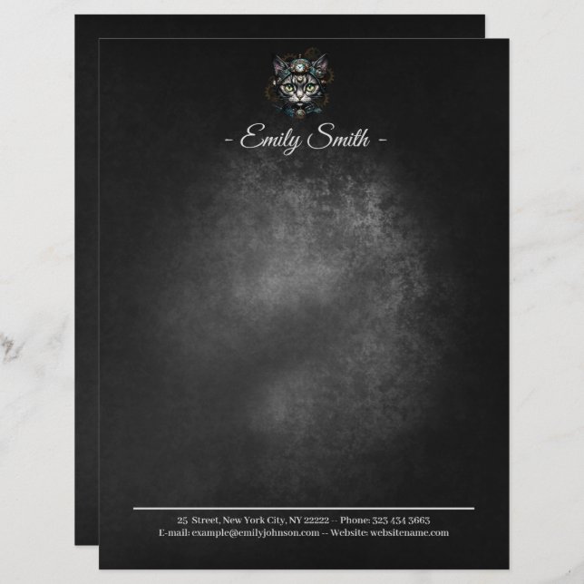 Cute steampunk cat with clocks and gears.  custom letterhead (Front/Back)