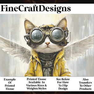 Cute Steampunk Cat With Wings, Rain AX9 Decoupage Tissue Paper