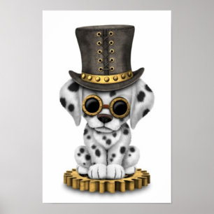 Cute Steampunk Dalmatian Puppy Dog, white Poster