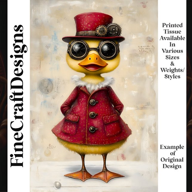 Cute Steampunk Duckling In Coat & Hat K7 Decoupage Tissue Paper (Creator Uploaded)