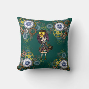 Cute Steampunk Girl Pinky Kawaii Chibi by LeahG Cushion