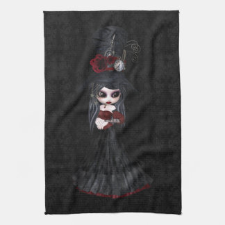Cute Steampunk Goth Girl Black Kitchen Towel