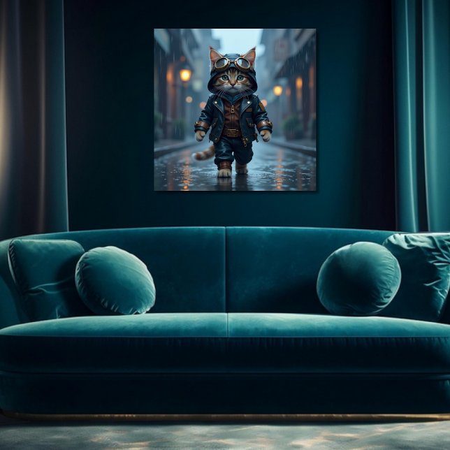 Cute Steampunk Kitten Walking in the Rain Poster (Creator Uploaded)