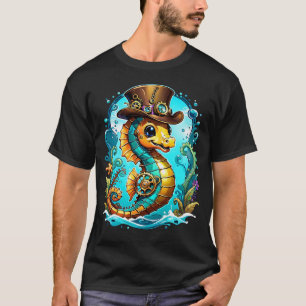 Cute steampunk seahorse with a stylish hat. T-Shirt