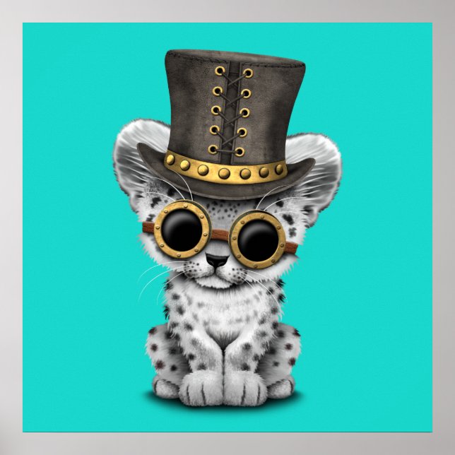 Cute Steampunk Snow Leopard Cub Poster (Front)