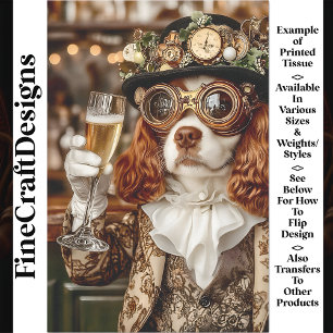 Cute Steampunk Spaniel Dog Toasting BG4 Decoupage Tissue Paper