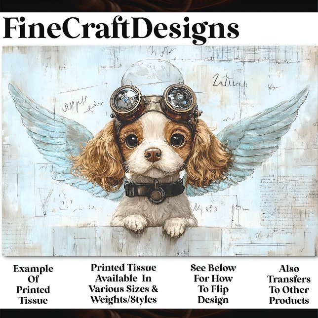 Cute Steampunk Spaniel With Wings AW1 Decoupage Tissue Paper (Creator Uploaded)