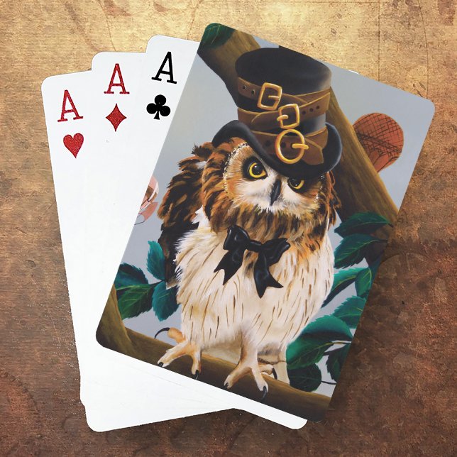 Cute Steampunk Top Hat Owl Playing Cards (Creator Uploaded)