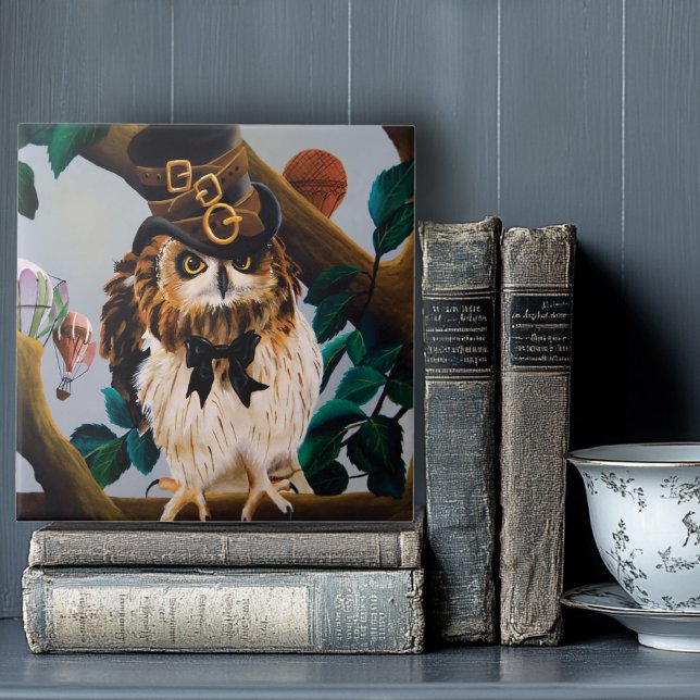 Cute Steampunk Top Hat Owl Tile (Creator Uploaded)