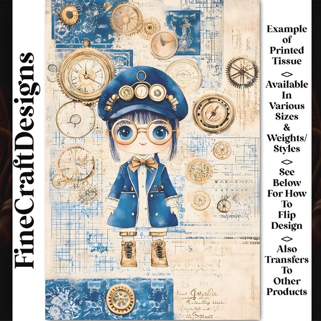 Cute Steampunk Watercolor Doll, Blue BH8 Decoupage Tissue Paper (Creator Uploaded)