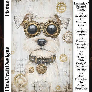 Cute Steampunk White Dog In Goggles CY4 Decoupage Tissue Paper
