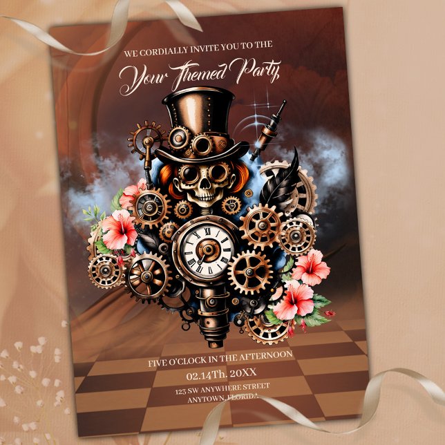 Cute steampunk women invitation (Steampunk)