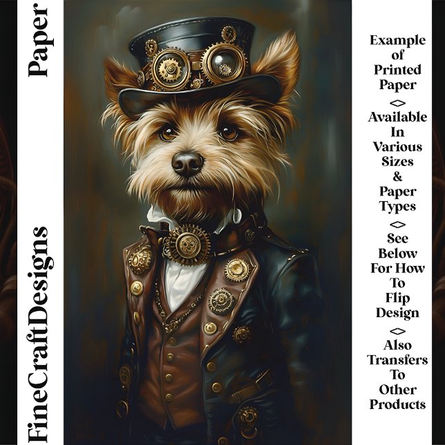 Cute Steampunk Yorkie Portrait CJ1 Scrapbook Paper (Creator Uploaded)