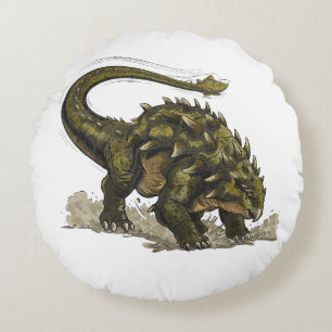 Cute Stegosaurus Dinosaur Avocado Green Round Pill Cushion