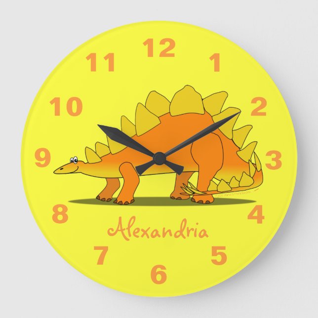 Cute Stegosaurus Dinosaur Personalised Kids Clock (Front)