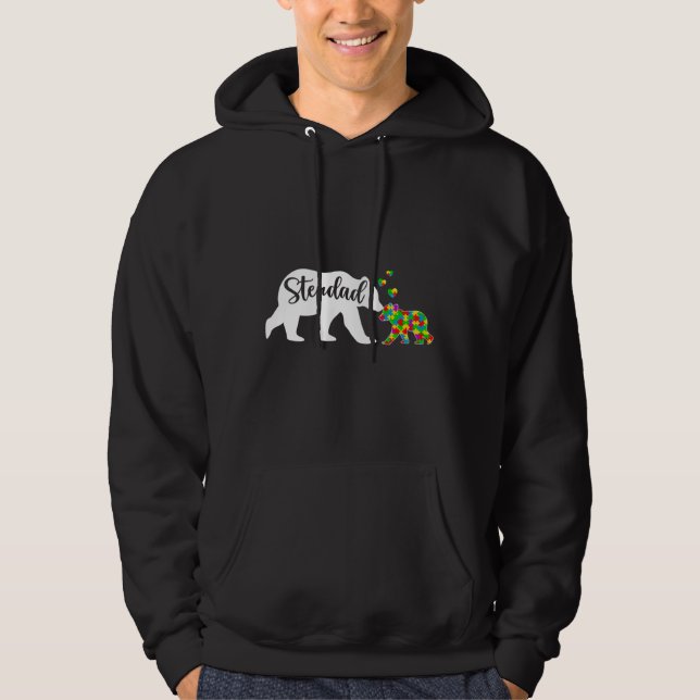 Cute Stepdad Bear Autism Awareness Family Support  Hoodie (Front)
