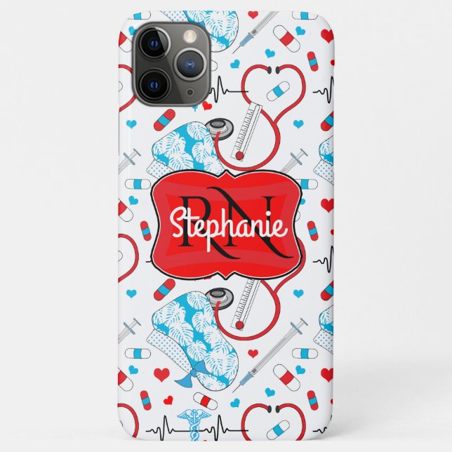 Cute Stethoscope Nurse | Doctor EKG Pattern Name Case-Mate iPhone Case (Back)