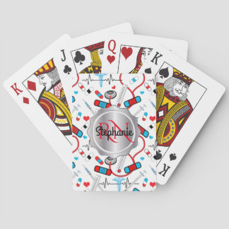 Cute Stethoscope Nurse | Doctor EKG Pattern Name Playing Cards