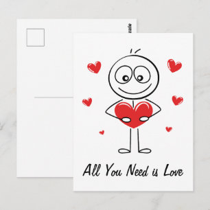 Cute Stick Figure All You Need Is Love Design Postcard