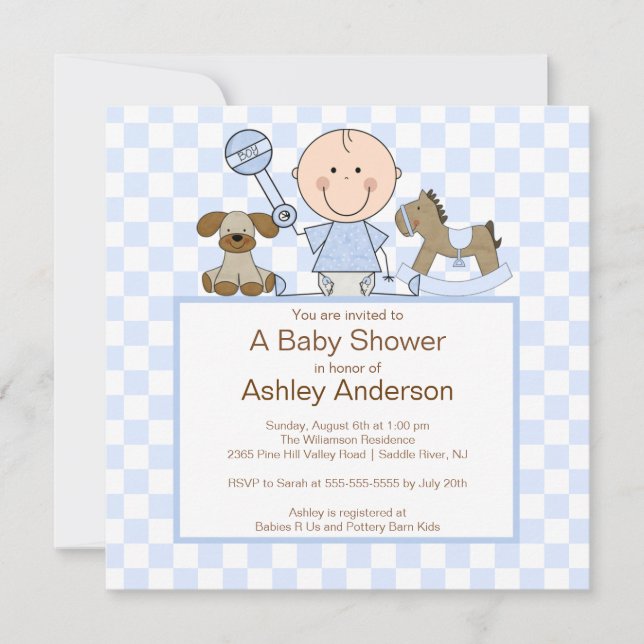 Cute Stick Figure Boy Baby Shower Invitation (Front)