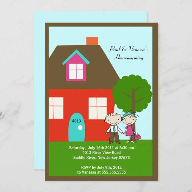 CUTE Stick Figure Couple ~ Housewarming Invitation (Front/Back)