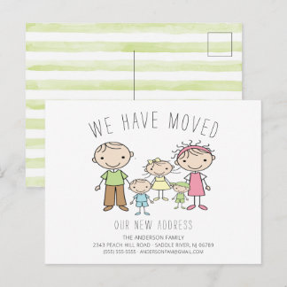 Cute Stick Figure Family Moving Announcement Postcard