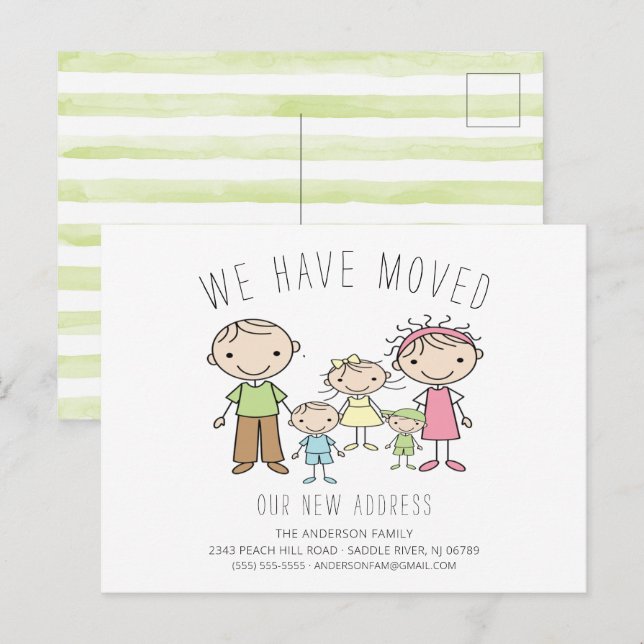 Cute Stick Figure Family Moving Announcement Postcard (Front/Back)