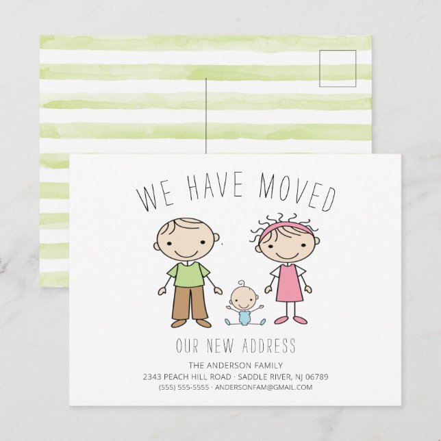 Cute Stick Figure Family Moving Announcement Postcard (Front/Back)