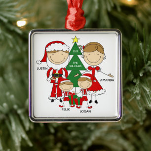 Cute Stick Figure Family of 4 Christmas Ornament