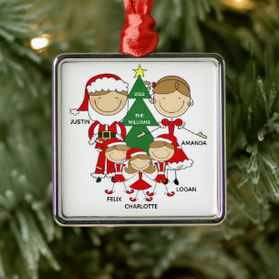 Cute Stick Figure Family of 5 Christmas Ornament