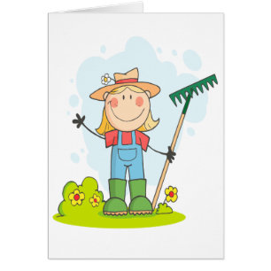 cute stick figure girl gardener farmer