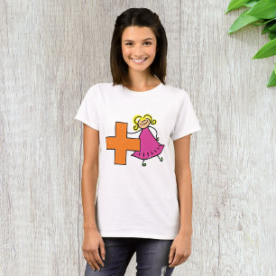Cute Stick Figure Girl with Plus Sign  T-Shirt