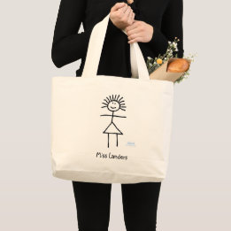 Cute Stick Figure Teacher Cartoon With Name Book Large Tote Bag