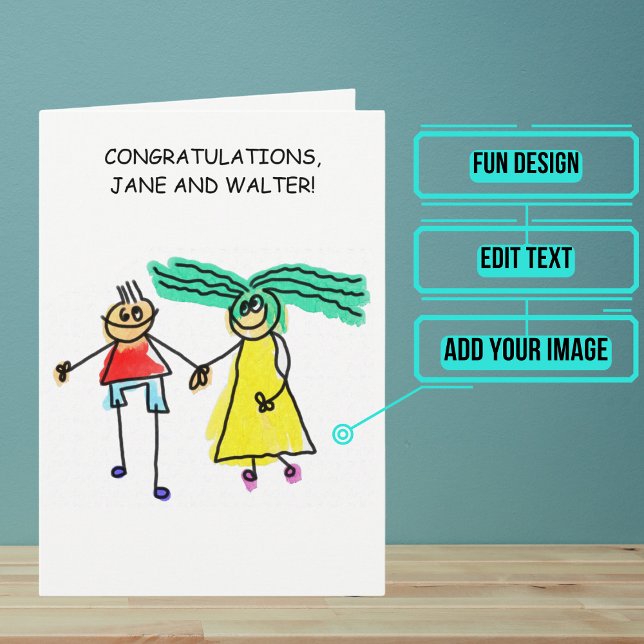 Cute Stick Figure Wedding Day Congratulations Card (Send your love and congratulations with a modern and unique twist.)