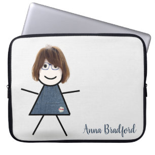 Cute Stick Girl with Hair and Name Laptop Sleeve