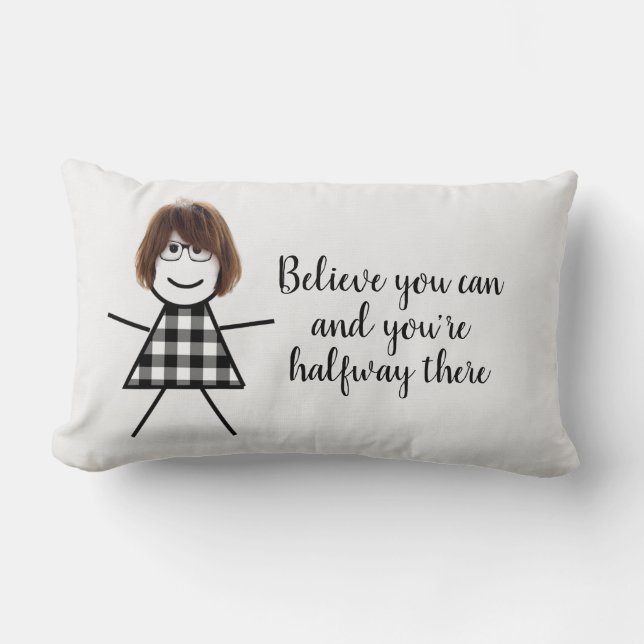 Cute Stick Girl with Hair and Quote    Lumbar Cushion (Front)