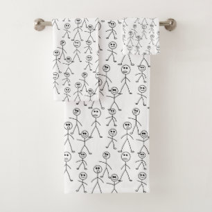 Cute Stick Man Figures Black and White Bath Towel Set