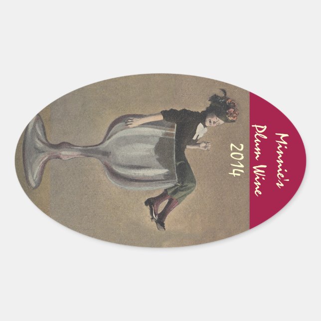 cute Sticker Lady in wine Glass vintage Labelling (Front)