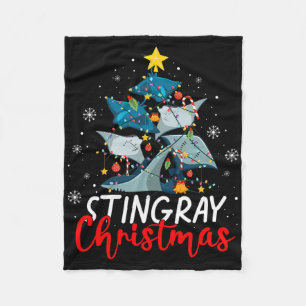 Cute Stingray Christmas Tree Pajama Matching Costu Fleece Blanket