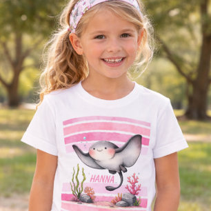 Cute Stingray Underwater Kids’ Beach Design T-Shirt