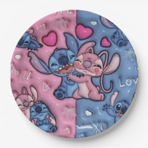 Cute Stitch and Angel Couples Paper PlaPaper Plate