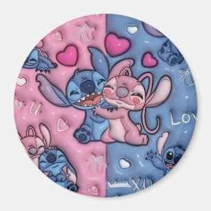 Cute Stitch and Angel Round MagnetMagnet Magnet