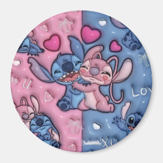 Cute Stitch and Angel Round MagnetMagnet Magnet
