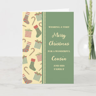 Cute Stockings Cousin & Family Merry Christmas Card